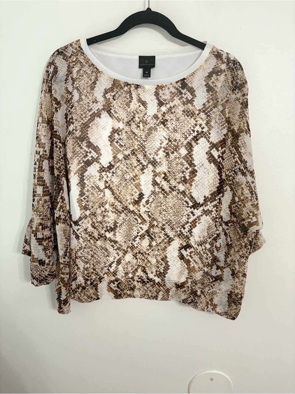 Worthington Brown & White Snake Print Tunic Top Medium